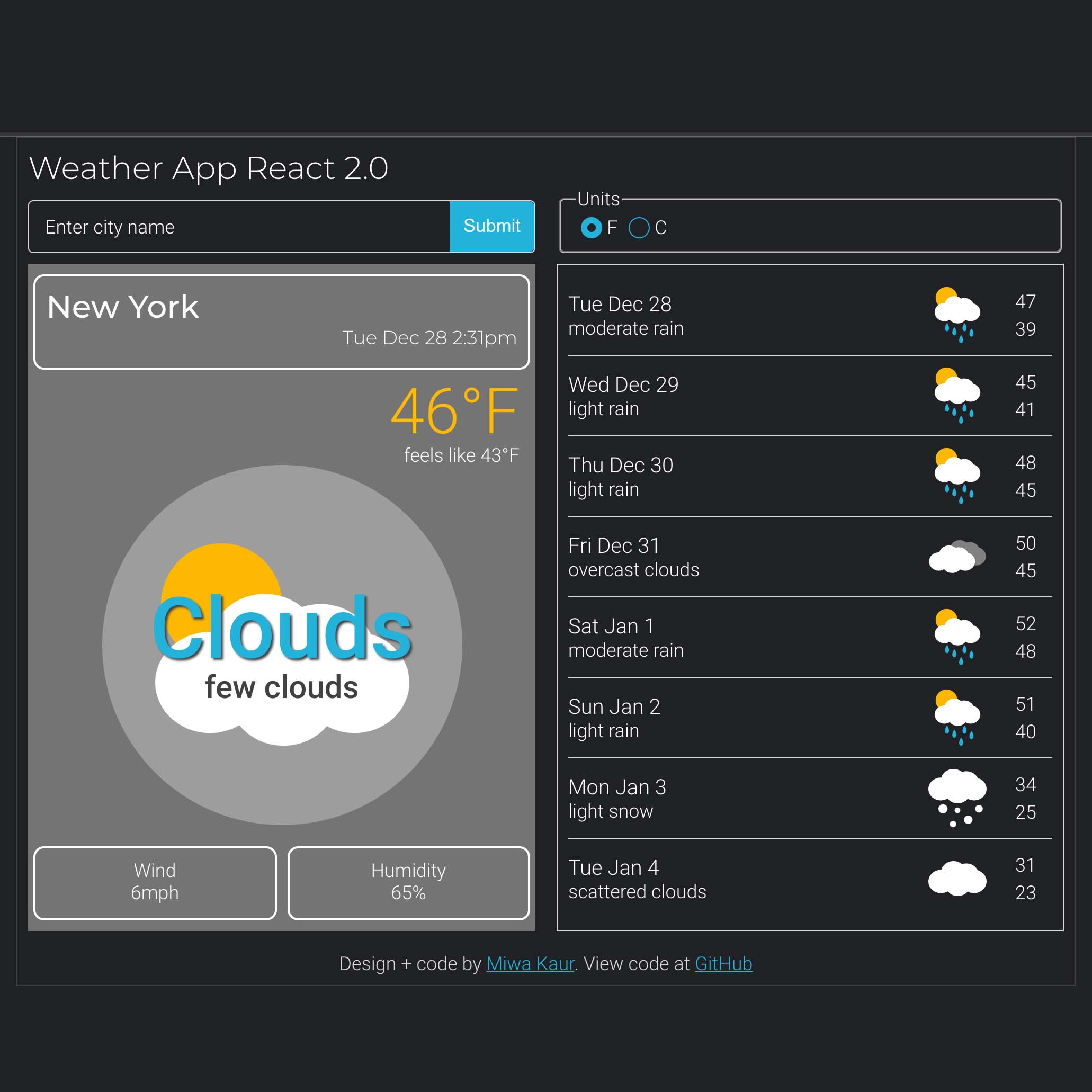 screenshot of weather app